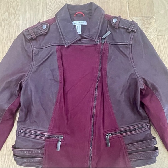 Peace Love World maroon leather moto bomber jacket, women’s size 10 - Picture 6 of 15